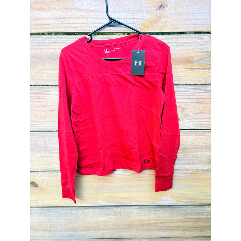 Under Armour Womens Red Long Sleeve Loose Fit Crew Neck Activewear Shirt Small